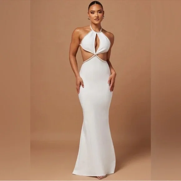 New NWT Fashion Nova Vivica Embellished Maxi Dress in White Size XL - Picture 3 of 6